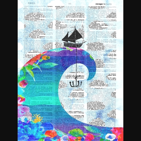 Nautical Bright Ocean Flower Dictionary Art Print - Picture 1 of 4